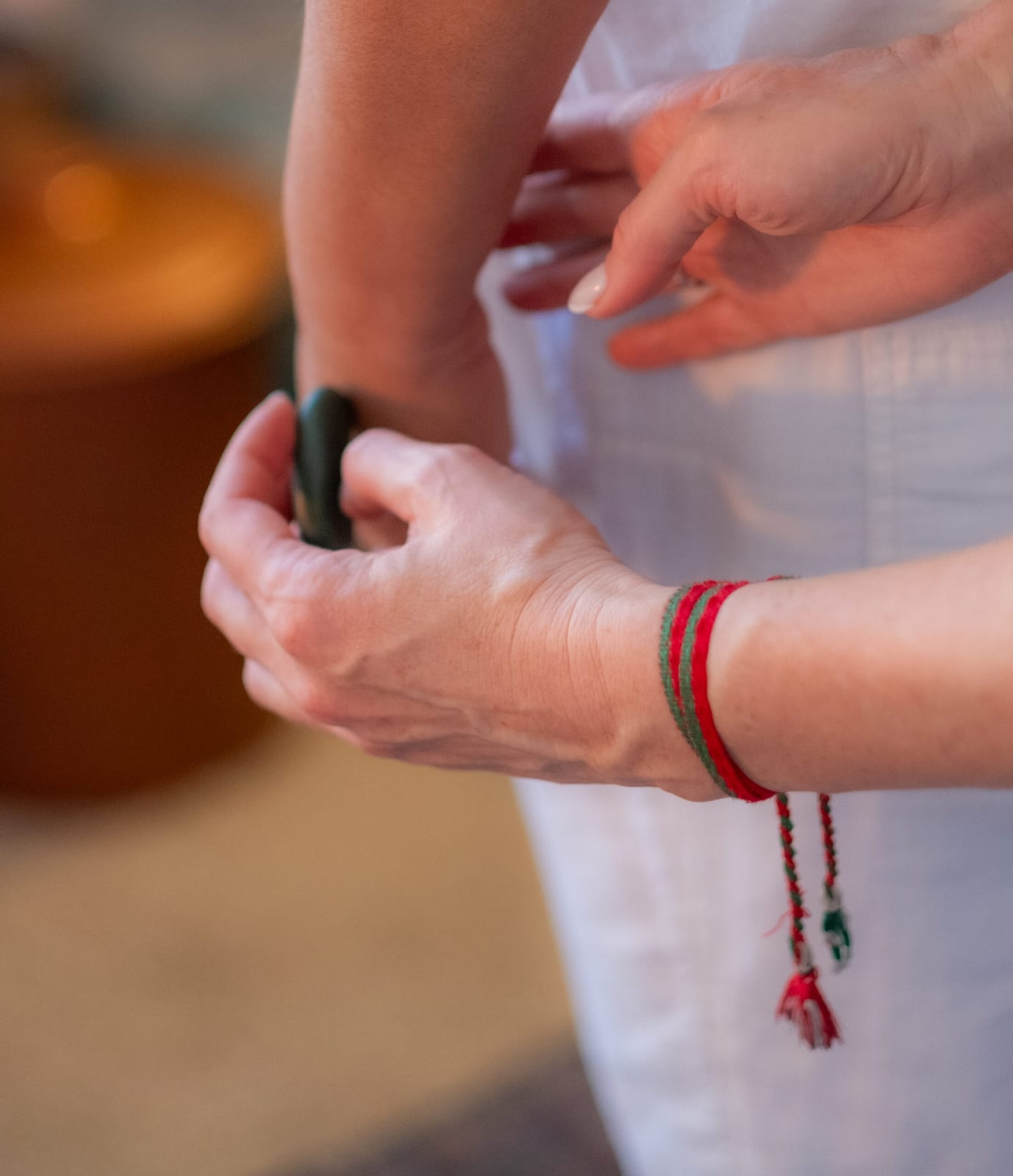 Marilyn working with a healing stone during a session